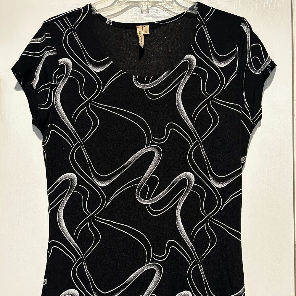 Susan Lawrence Black White Cap Sleeve Top Size Medium